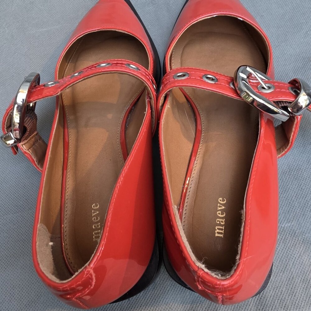 MAEVE Patent Leather Cherry Red Moto Pointed Toe Mary Jane Flats Shoes Sz 36 5.5 - Picture 4 of 9